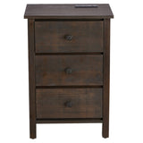 Brown MDF with solid wood veneer 66*45*68cm three-drawer bedside table 57761040
