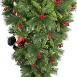 ZUN GO 7.5 FT Upside Down Christmas Tree with Berries and Santa's Legs, PVC Pine Needles, PX283443AAA