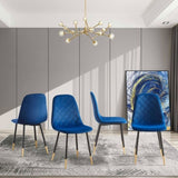 ZUN Blue Velvet Tufted Accent Chairs with Golden Color Metal Legs, Modern Dining Chairs for Living W116464051