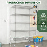72" H Large Storage Shelves with Wheels, Shelving with Chrome, Adjustable 5 Tier Sturdy T2398P286350