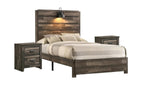 ZUN 1pc Rustic Style Butcher Block Finish Weathered Brown Finish Full Size Bed w/ Lamp Wooden Bedroom B011P230853