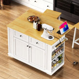 K&K 48 inch Large Kitchen Island with Drop Leaf,Power Outlet,Internal Rack,Rolling Kitchen N707P257057W