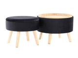 Contemporary Storage Ottoman with Matching Stool in Black Velvet and Natural Wood Legs B202P223755
