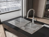 Stainless Steel Kitchen Sink, 32x19 Double Bowl in Brushed Nickel, Overmount Handmade Sink, with 04997496