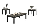 ZUN Contemporary Black Faux Marble Top 1x Coffee Table and 2x End Tables 3pc Coffee Table Set Living B011P237499