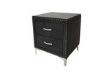 1pc Glam Style Two Drawers Nightstand Upholstered Nailhead Tufted Tempered Glass Wood Metal B011P288732