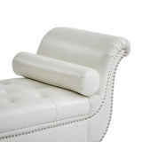 White, PU Leather, Metal Feet Upholstered Ottoman Bedroom Lounge Ottoman Flip Top Storage Sofa Bench 94764869