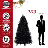 ZUN 7.5ft Pre-Lit Black Christmas Tree, Full Halloween Xmas Artificial Tree 2156 Branch Tips, 500 81730493