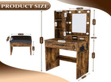 Vanity Table with Mirror & Adjustable LED Lights, Power Outlet, Hairdryer Holder & Stool Compact 18725352