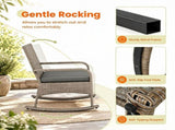 3 Piece Outdoor PE Rattan Rocking Bistro Set, 2 Rocking Chairs with Washable Gray Cushions & 2-Tier 38617759