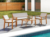 4-Piece Acacia Wood Patio Conversation Set with Soft Cushions Loveseat Armchairs Coffee Table 83535519