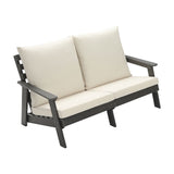 HIPS Loveseat with Cushion, Wood Grain Outdoor Garden Sofa, Sofa Set for Porch, Poolside, Terrace, W1209114909