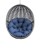 ZUN Hanging Swing Egg Chair with Stand,Outdoor Patio Wicker Tear Drop Shape Hammock Chair with Cushion W1889113605