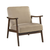 Mid-Century Modern Design 1pc Accent Chair Light Brown Velvet Upholstery Dark Walnut Finish Wood, B011P256601