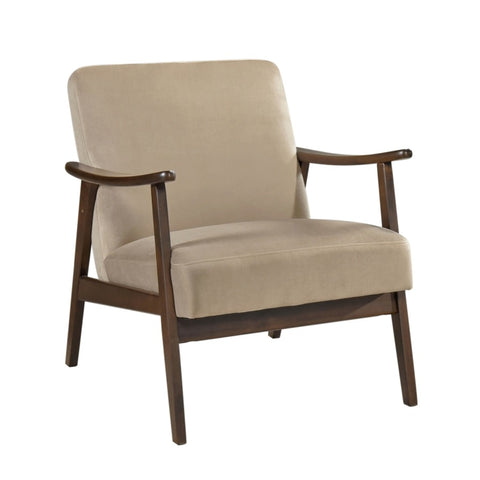 ZUN Mid-Century Modern Design 1pc Accent Chair Light Brown Velvet Upholstery Dark Walnut Finish Wood, B011P256601