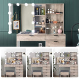 ZUN Particleboard Triamine Veneer 6 Drawers 2 Shelves 3 Light Bulbs Mirror Cabinet Dressing Table Set 45271452