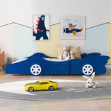 Twin Size Race Car-Shaped Platform Bed with Wheels,Blue WF298789AAC