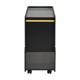 ON-TREND Mobile End Table with Lockable Wheels, Narrow Coffee Table with 5mm Thick Fluted Tempered N721P179241B