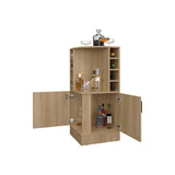 Natural Oak Corner Bar Cabinet with Bottle Rack and Open Shelf B062P290256