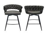 28" Technical Leather Woven Bar Stool Set of 2,Black legs Barstools No Adjustable Kitchen Island W2189131686