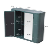 Army Green Wall-Mounted Bathroom Cabinet with Mirror, 2 Mirrored Doors & Open Shelf, Farmhouse Metal W3122P272875