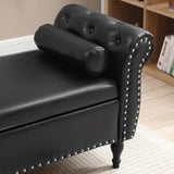 63" PU Upholstered End of Bed Bench Flip Top Entryway Ottoman with Safety Hinge Storage Rectangular W111794397