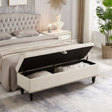 59" Bed Bench Ottoman with Storage Beige Fabric W1097124941