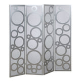 ZUN Arvada 4-Panel Wood Room Divider with Circle Pattern, Silver T2574P165180