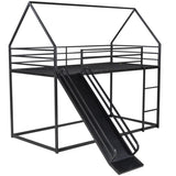 Twin over Twin House Bunk Bed with Ladder and Slide,Black WF283081AAB