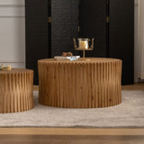 ZUN Vintage Fashion Style Cylindrical Nesting Coffee Table Set with Vertical Textured Embossed Design W757P195740