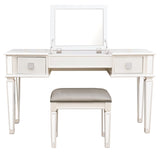 Mirrored Vanities Desk with Drawers, Bedroom Makeup Vanity Table Set with Mirror and Stool, Flip Up W2170P209976