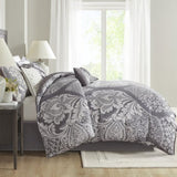 7 Piece Cotton Printed Comforter Set Grey Cal King B03597029