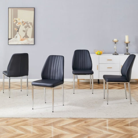 ZUN Set of Four Black PU Comfort Dining Chairs .Dining chair with extended backrest,BLACK W1151P167544