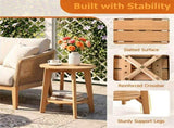 2-Tier Eucalyptus Wood Patio Side Table, Rustic Slatted Outdoor End Table with Bottom Storage Shelf, 10985812