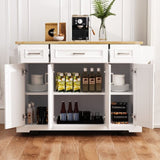 K&K 54inch Large Kitchen Island with Rubber Wood Drop Leaf, Embossed Texture Rolling Kitchen Cart on N707P195395W