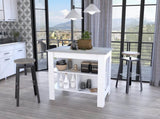 Rockaway 3-Shelf Kitchen Island White and Ibiza Marble B06280052