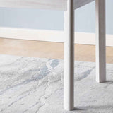 Faux marble white dining table top Four rounded leg posts Rounded table corners White Oak leg color B107P355284