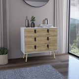 Dresser 29"H, 3 Drawers Dresser with Handles and Wooden Legs, White / Macadamia B097P167456