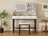 Makeup Vanity with LED Lighted Mirror, 360&deg Rotatable Mirror, Vanity Desk with 2 Drawers,Power 49216416