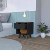 Modern Nightstand 19"H with Spacious Drawer, Open Storage Shelf and Chic Wooden Legs, Black B097132940