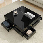 ZUN ON-TREND Modern High Gloss Coffee Table with 4 Drawers, Multi-Storage Square Cocktail Tea Table with WF314582AAB