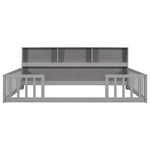 ZUN Full Floor Bed with Side Bookcase,Shelves,Guardrails,Grey W504142774