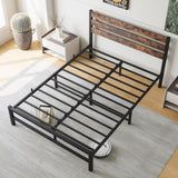 ZUN Full Size Platform Bed Frame with Rustic Vintage Wood Headboard, Strong Metal Slats Support Mattress 72215033