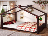 Full House Floor Bed with Support Slats, Solid Wood House Bed Frame for Kids, No Box Spring Needed W1580P387842