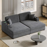 86.5" Oversized Loveseat Chaise Lounge Sectional Sofa Bed Corduroy Sleeper Sofa with USB Ports , N719P232602R