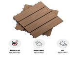 12" x 12" Interlocking Deck Tiles, Pack of 11 Outdoor Flooring Patio Tiles-Teak-AS 85350351