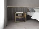 Nightstand, 1 Drawer, 4 Wheels, 1 Shelf, Natural Oak / Black B097P262382