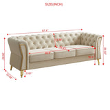 Modern Tufted Velvet Sofa 87.4 inch for Living Room Beige Color W579P329996