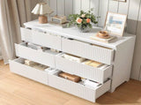 Modern White 6 Drawer Dresser, Wave Panel Drawer Fronts, Storage Cabinet, Versatile Chest of Drawers W409P371358