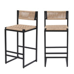 ZUN Kitchen Bar Stools with Footrest Set of 2 Paper Rope Weave Dining Chairs Counter Height Barstool W1757P254841